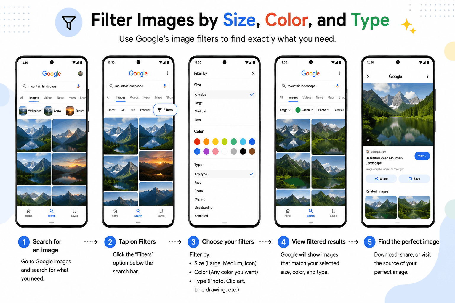 Filter image by size, color , type