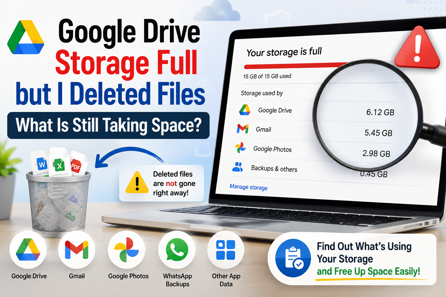 Google Drive Storage Full but I Deleted Files What Is Still Taking Space